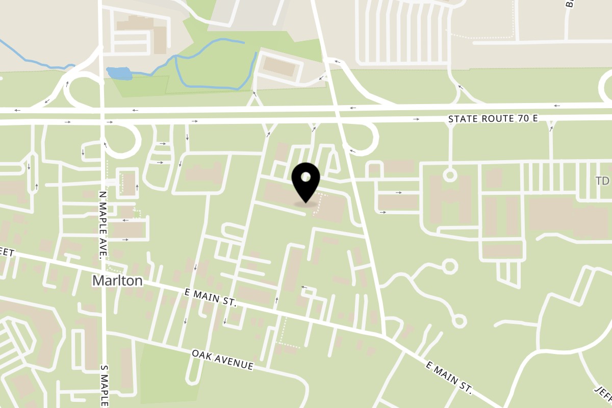 Map showing the location of Franco's Pizzeria & Restaurant on 65 E Rte 70 in Marlton